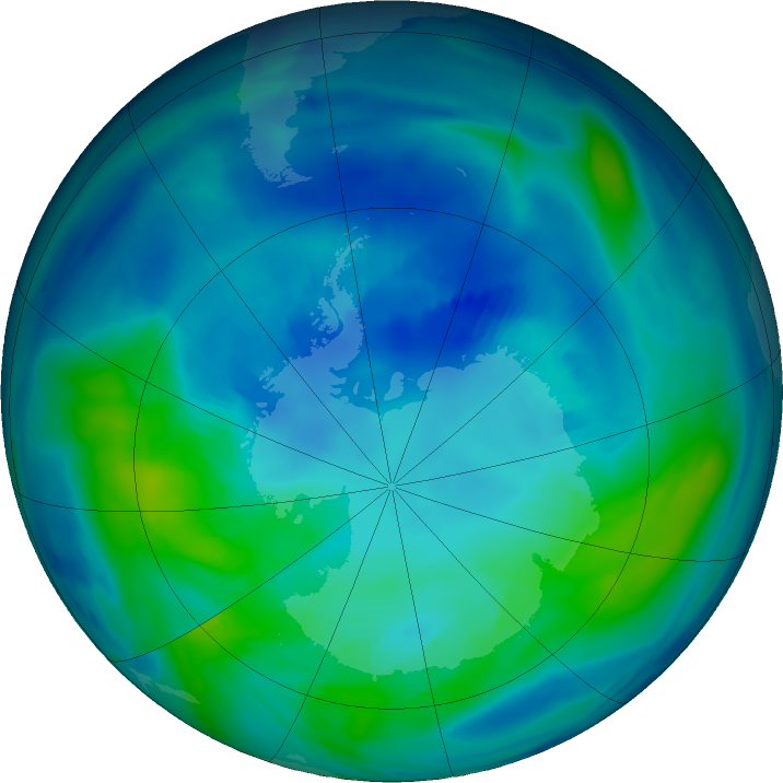 Antarctic ozone map for 21 April 2021